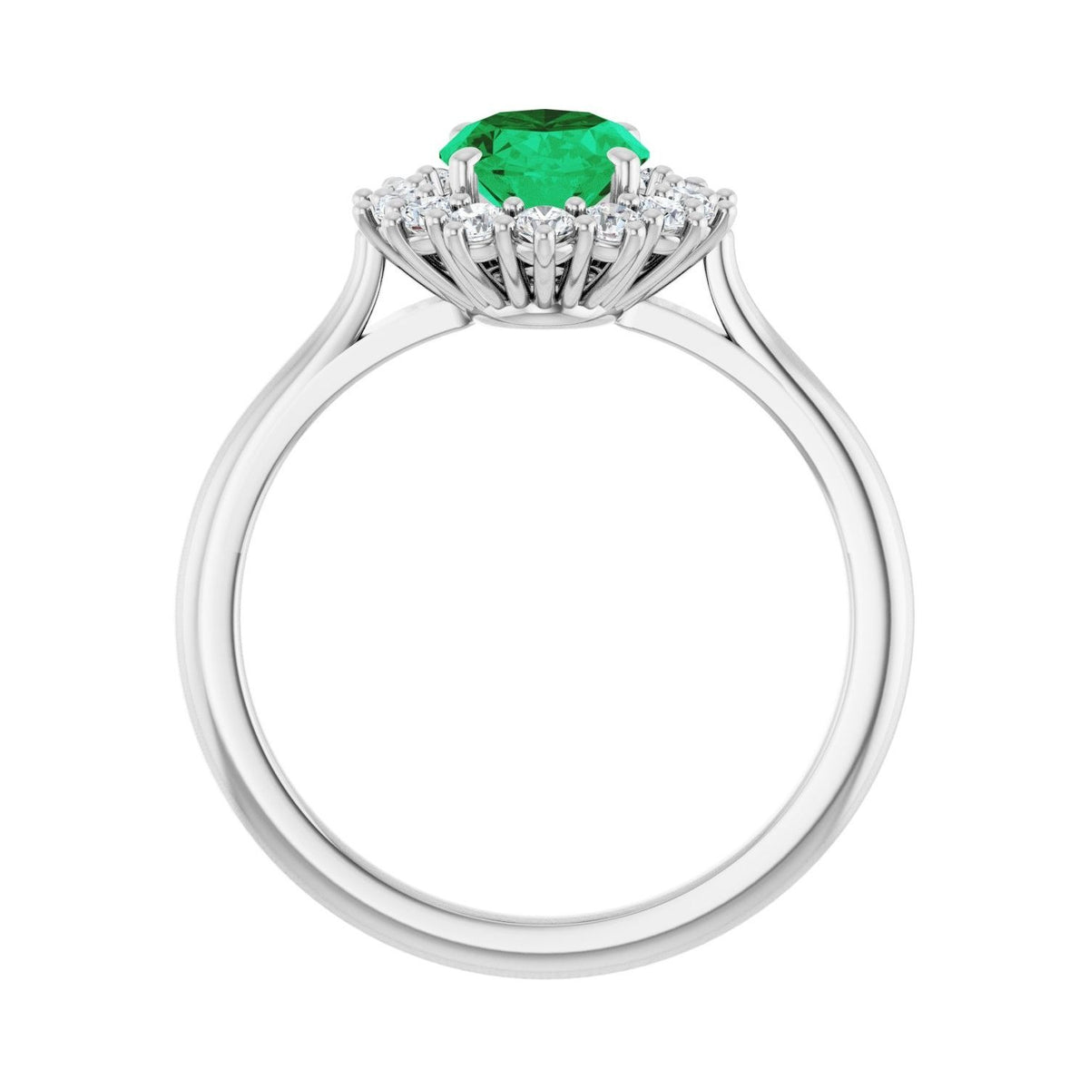 Sapphire Row Lab-Grown Gemstone Halo Ring - Emerald, 14K White Gold, Oval 8 × 6 mm · natural diamond halo (view 2)