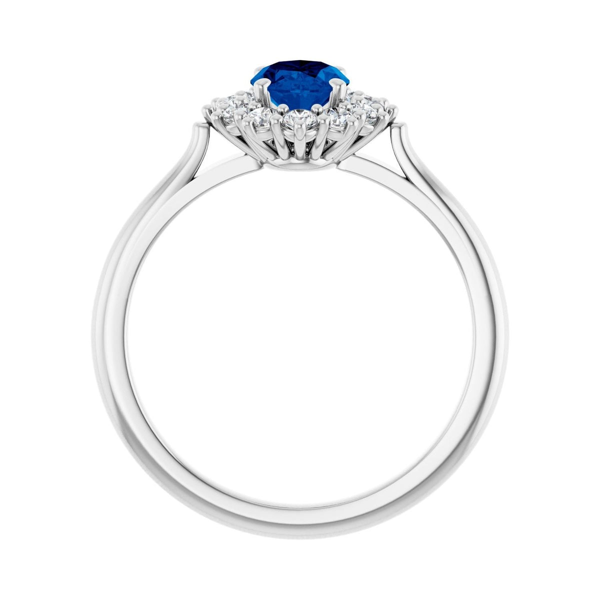 Sapphire Row Lab-Grown Gemstone Halo Ring - Blue Sapphire, Platinum, Oval 7 × 5 mm · lab-grown diamond halo (view 2)