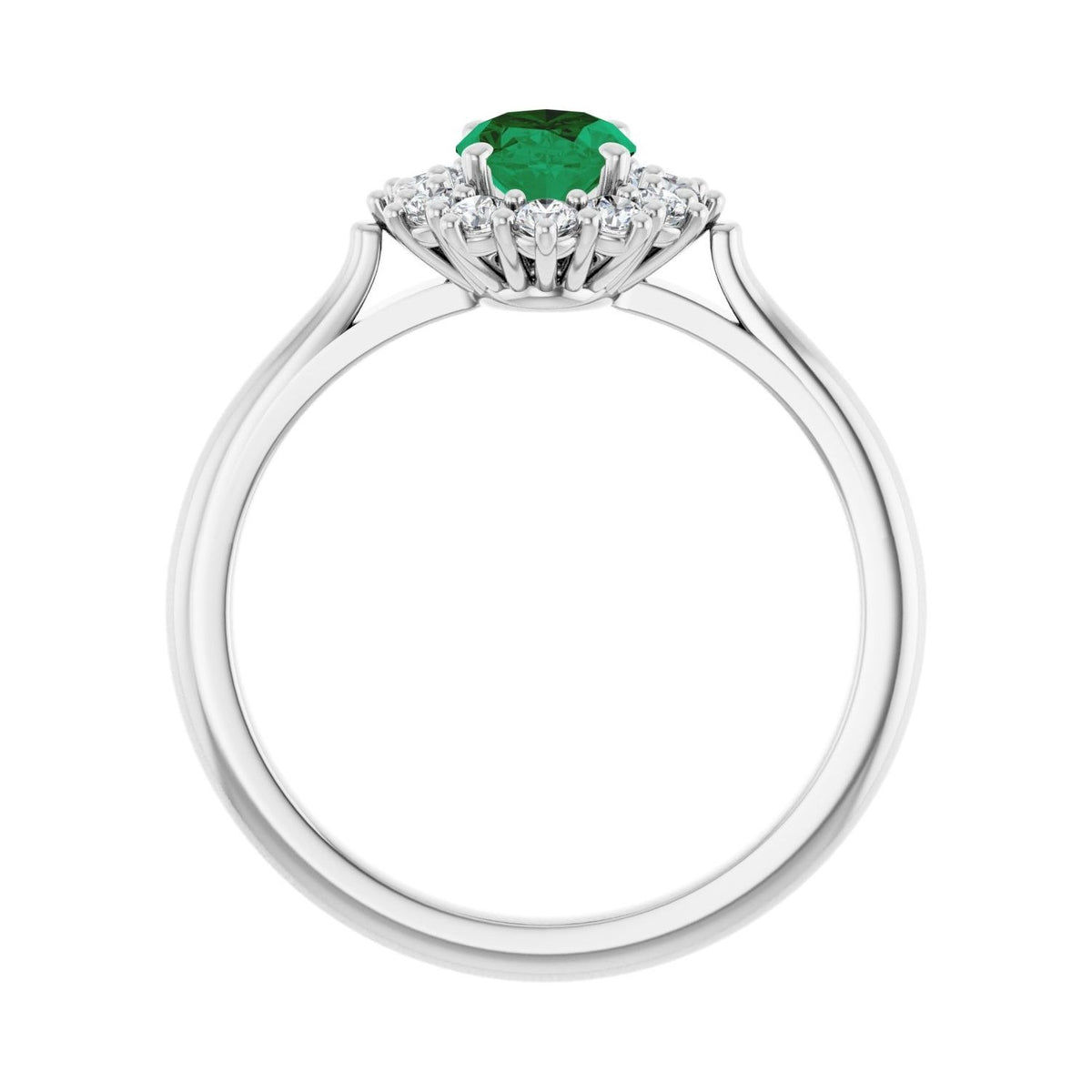Sapphire Row Lab-Grown Gemstone Halo Ring - Emerald, Platinum, Oval 7 × 5 mm · lab-grown diamond halo (view 2)