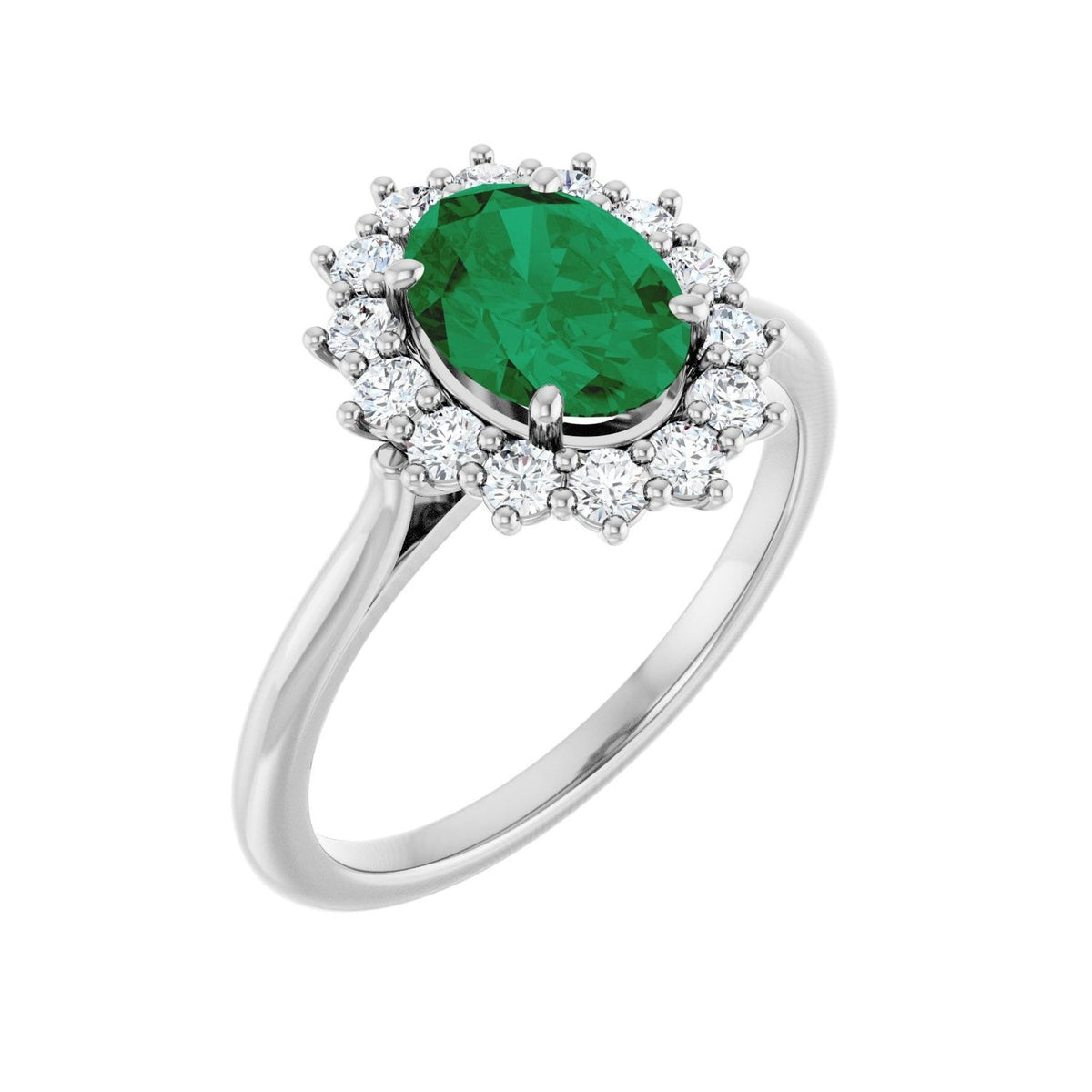 Sapphire Row Lab-Grown Gemstone Halo Ring - Emerald, Platinum, Oval 8 × 6 mm · lab-grown diamond halo