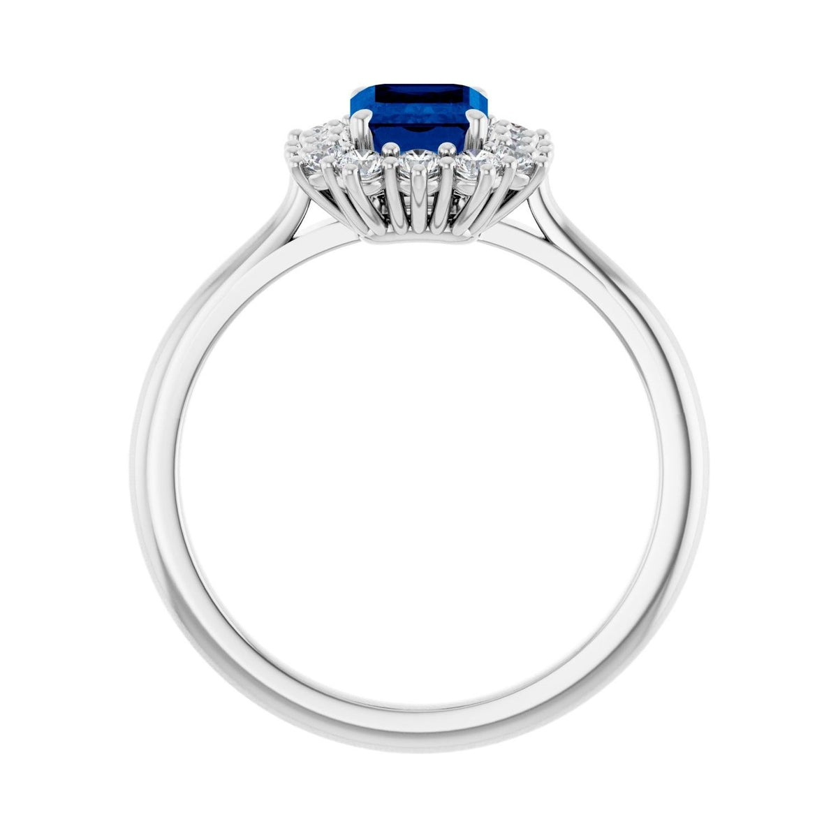 Sapphire Row Lab-Grown Gemstone Halo Ring - Blue Sapphire, Platinum, Emerald 7 × 5 mm · lab-grown diamond halo (view 2)