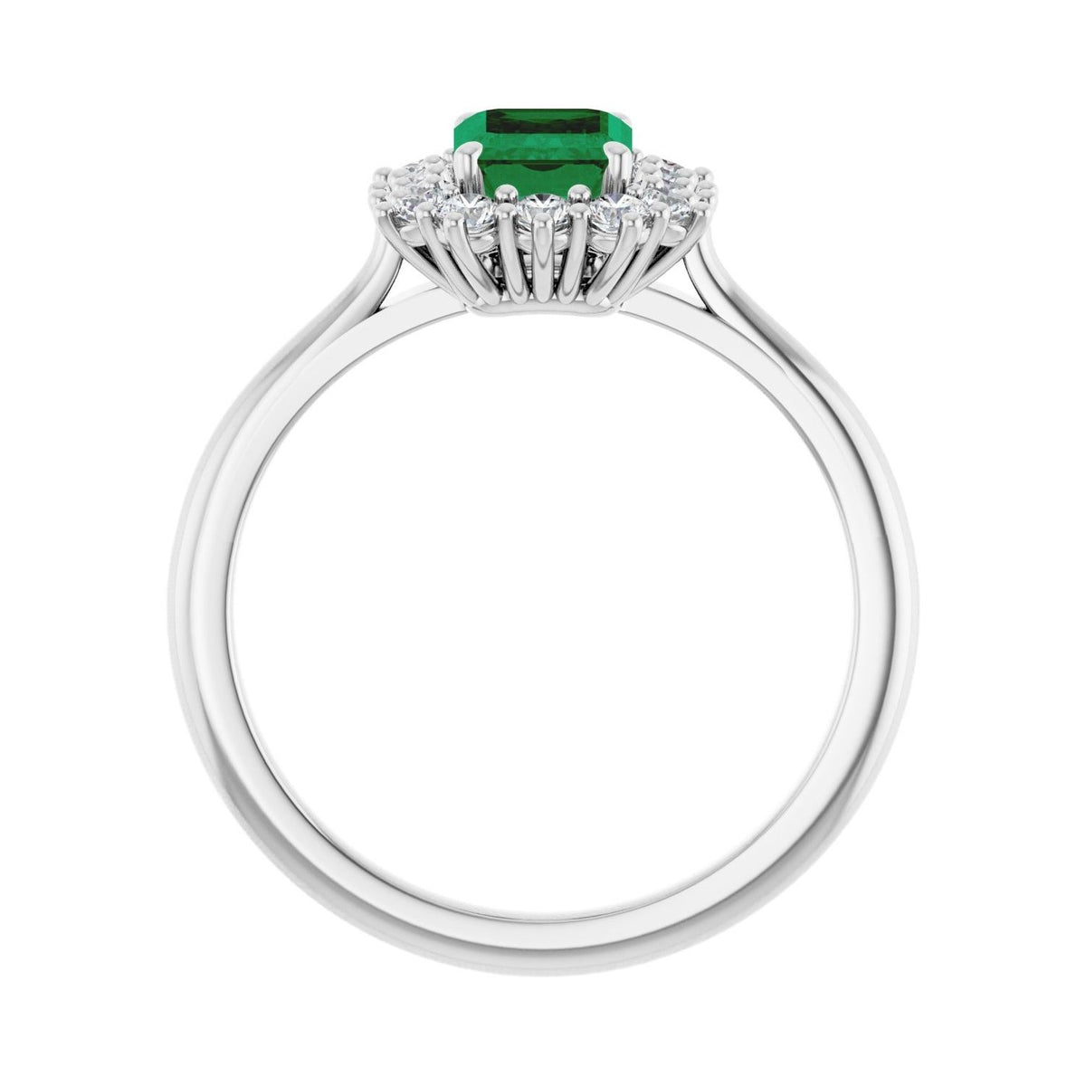 Sapphire Row Lab-Grown Gemstone Halo Ring - Emerald, Platinum, Emerald 7 × 5 mm · lab-grown diamond halo (view 2)