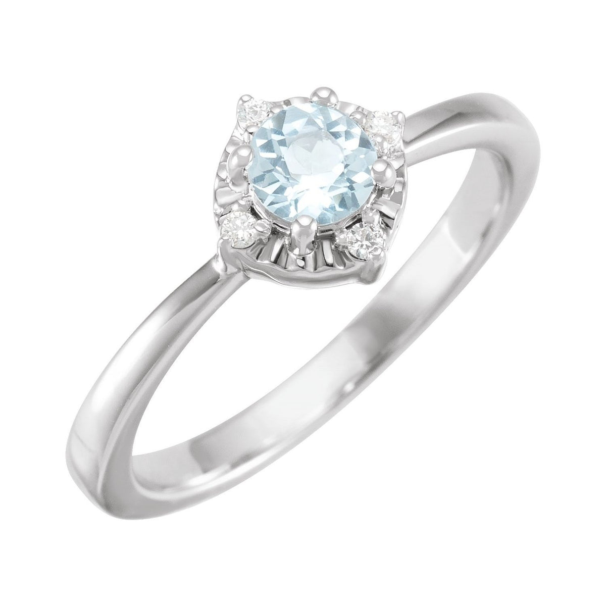 Sapphire Row Natural Gemstone Petite Halo Ring - Sky Blue Topaz, 14K White Gold