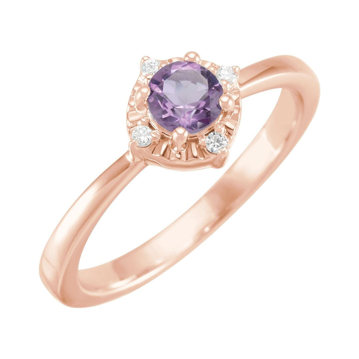 Sapphire Row Natural Gemstone Petite Halo Ring - Amethyst, 14K Rose Gold