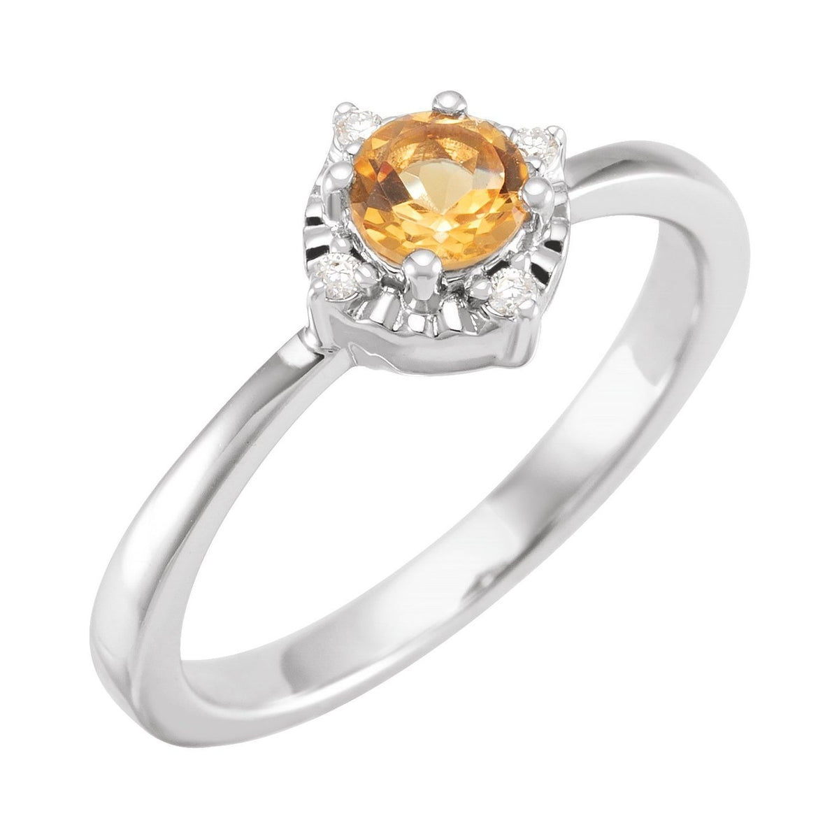 Sapphire Row Natural Gemstone Petite Halo Ring - Citrine, 14K White Gold