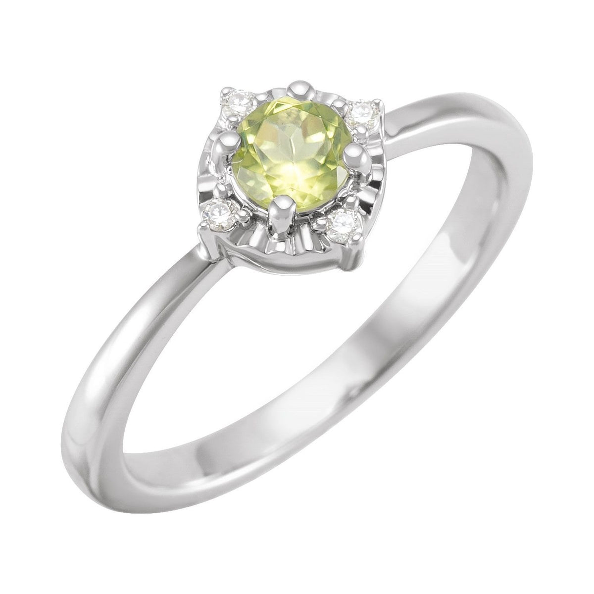 Sapphire Row Natural Gemstone Petite Halo Ring - Peridot, 14K White Gold