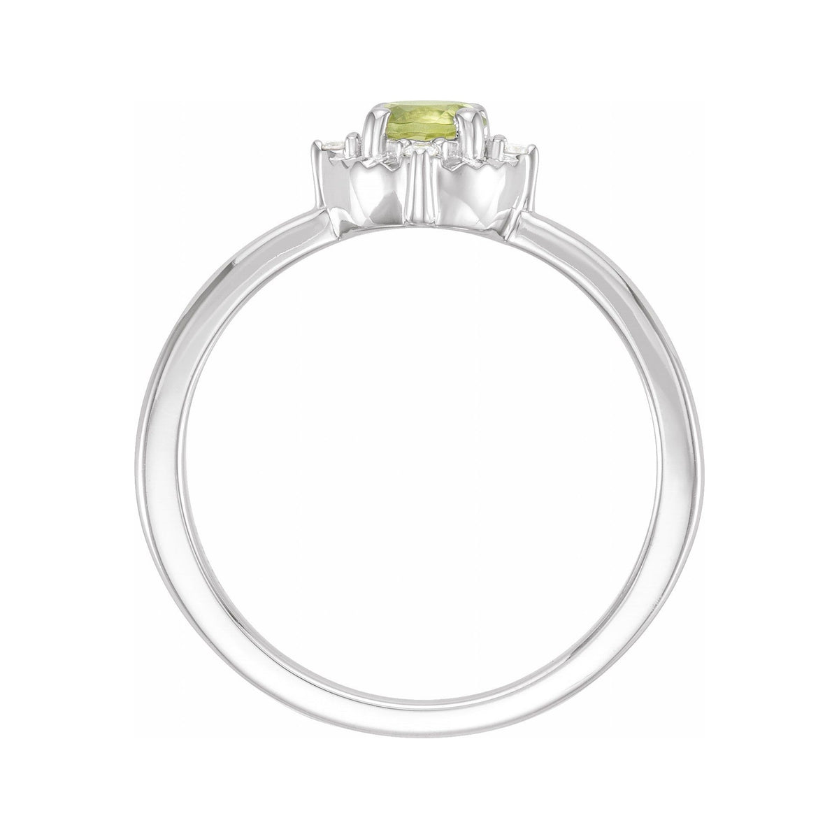 Sapphire Row Natural Gemstone Petite Halo Ring - Peridot, 14K White Gold (view 2)