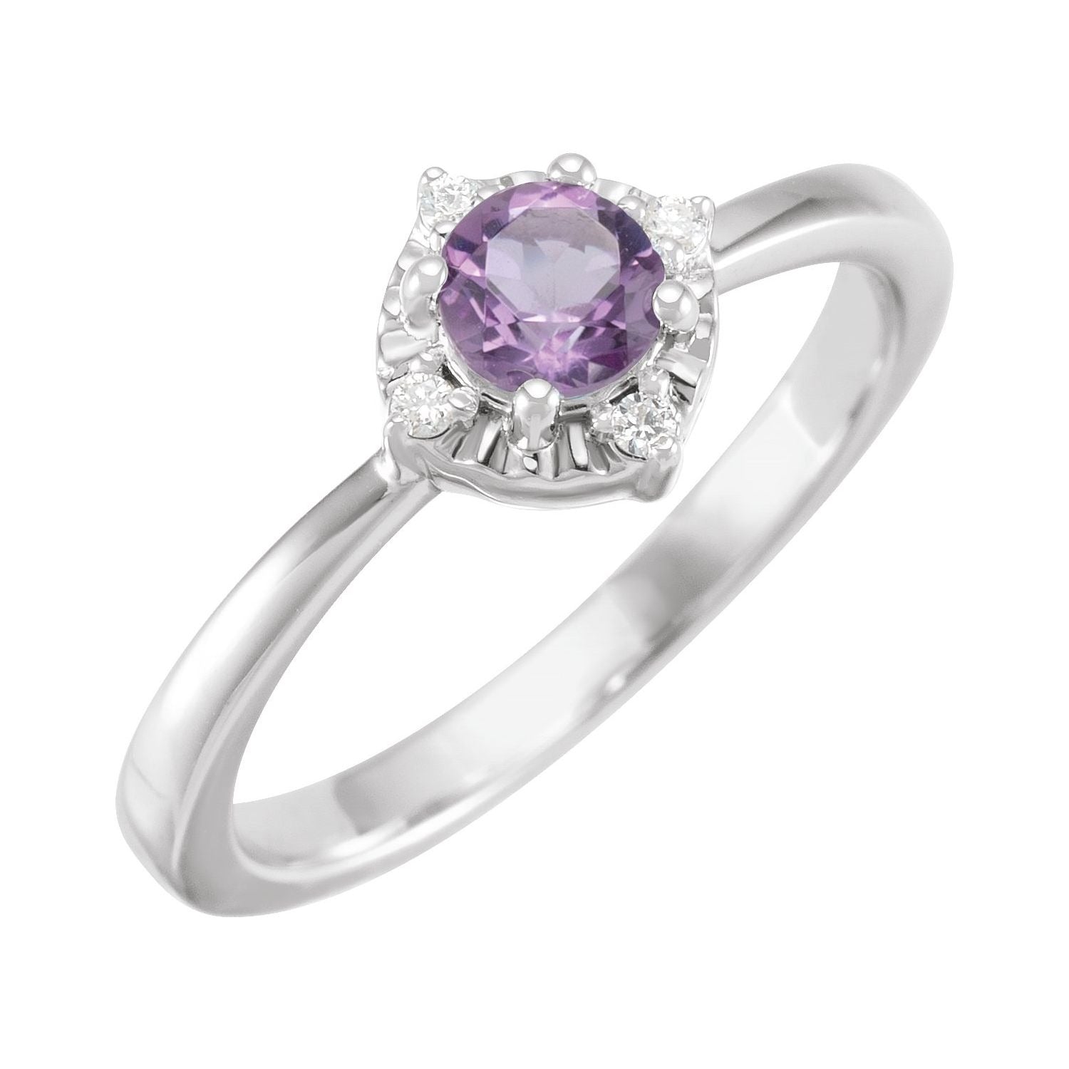 Sapphire Row Natural Gemstone Petite Halo Ring - Amethyst, 14K White Gold