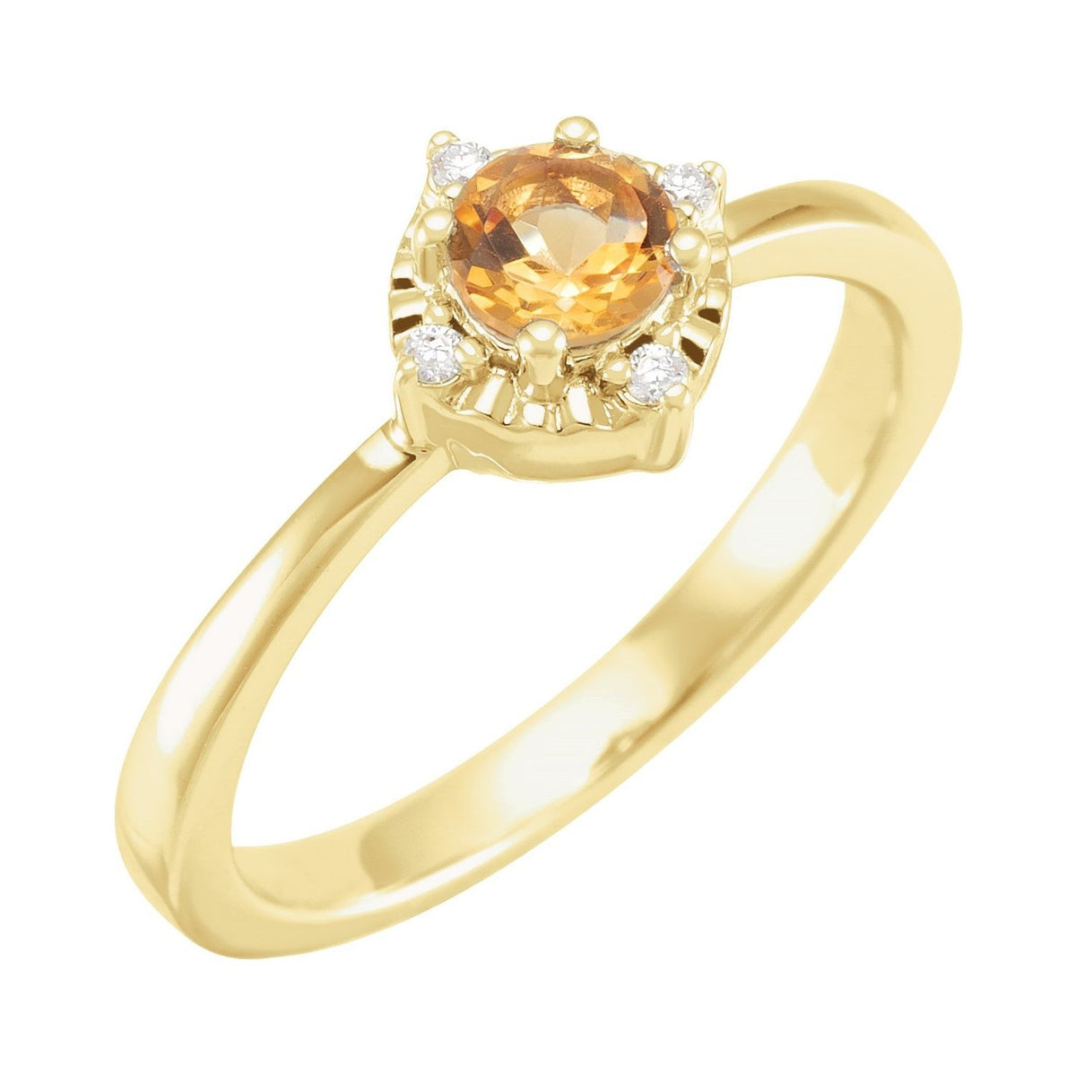 Sapphire Row Natural Gemstone Petite Halo Ring - Citrine, 14K Yellow Gold