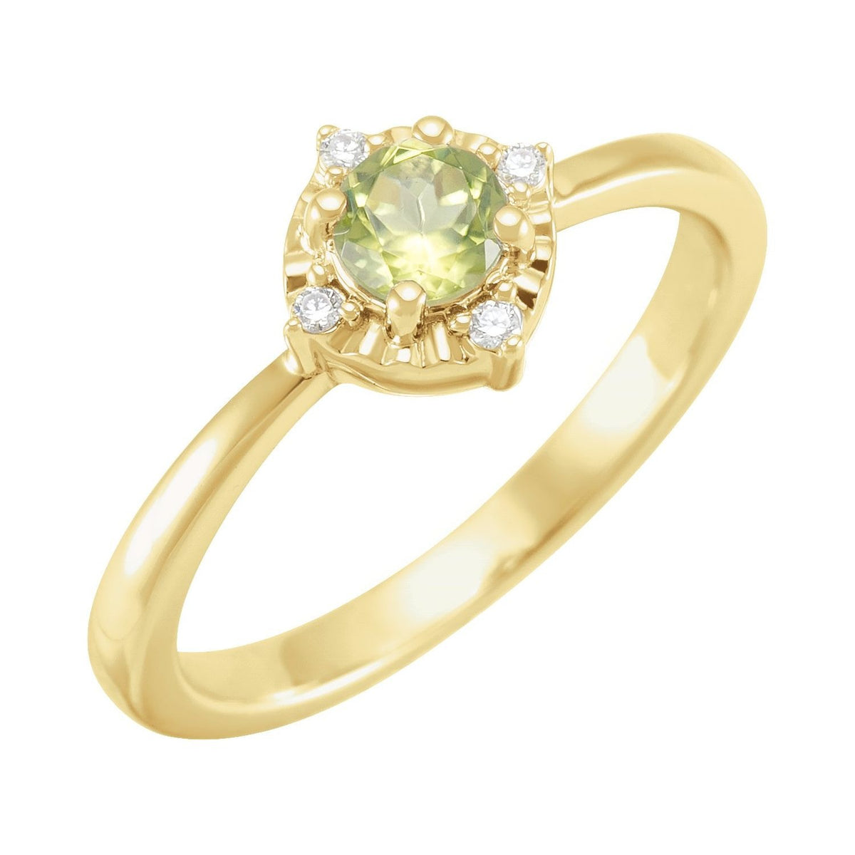 Sapphire Row Natural Gemstone Petite Halo Ring - Peridot, 14K Yellow Gold