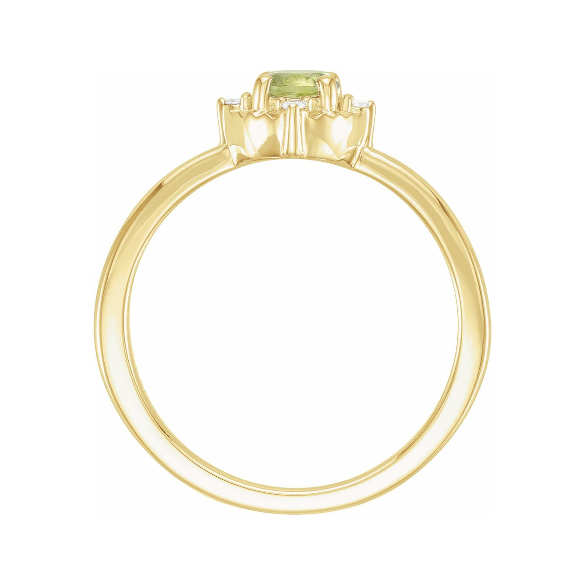 Sapphire Row Natural Gemstone Petite Halo Ring - Peridot, 14K Yellow Gold (view 2)