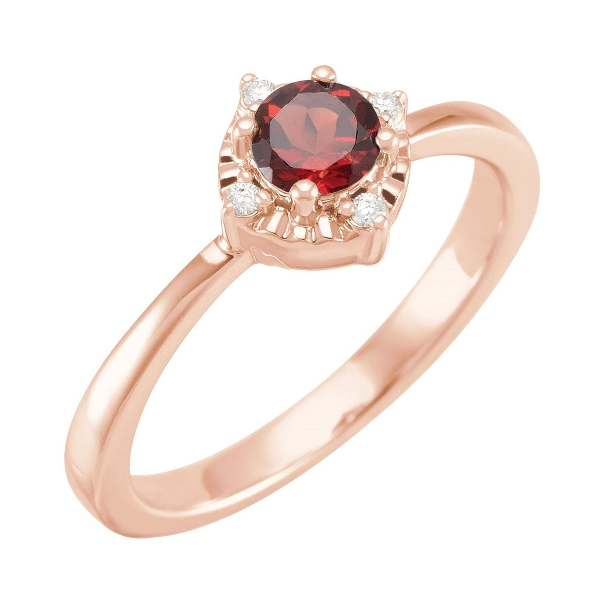 Sapphire Row Natural Gemstone Petite Halo Ring - Mozambique Garnet, 14K Rose Gold