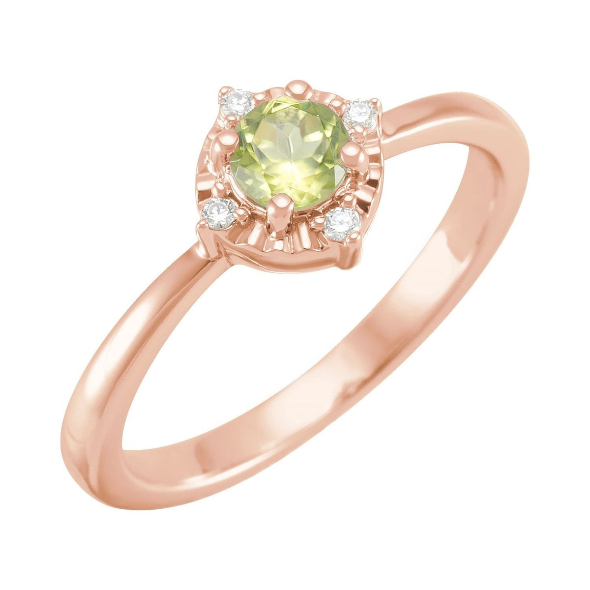 Sapphire Row Natural Gemstone Petite Halo Ring - Peridot, 14K Rose Gold
