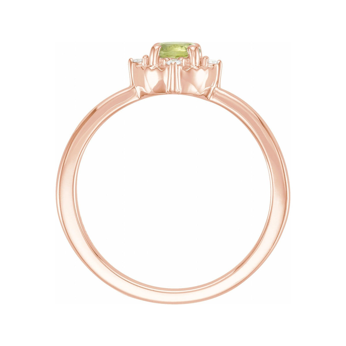 Sapphire Row Natural Gemstone Petite Halo Ring - Peridot, 14K Rose Gold (view 2)