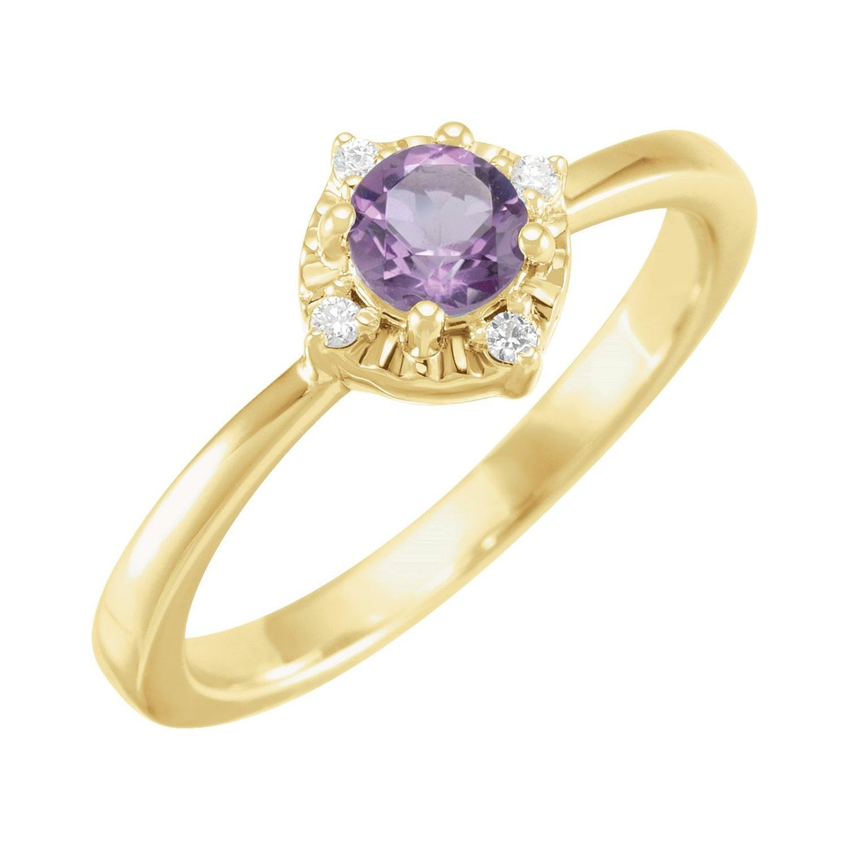 Sapphire Row Natural Gemstone Petite Halo Ring - Amethyst, 14K Yellow Gold