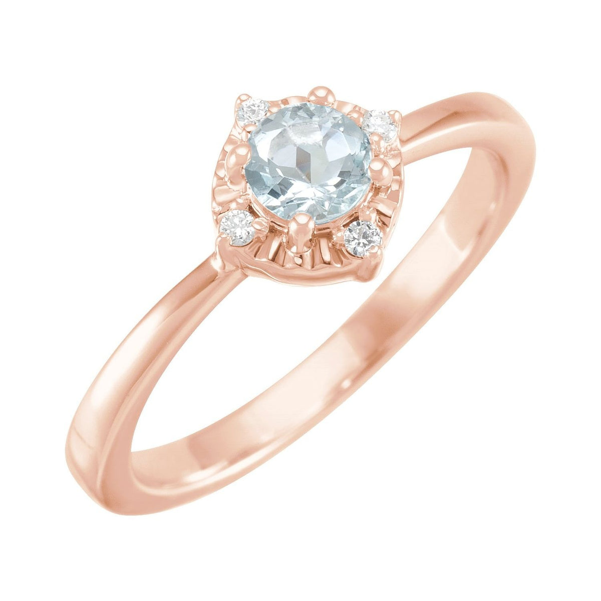 Sapphire Row Natural Gemstone Petite Halo Ring - Aquamarine, 14K Rose Gold