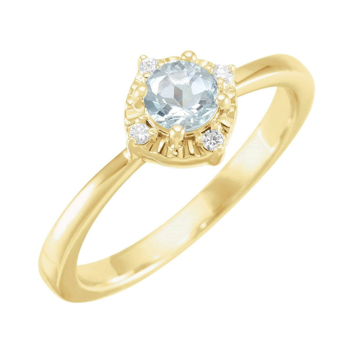 Sapphire Row Natural Gemstone Petite Halo Ring - Aquamarine, 14K Yellow Gold