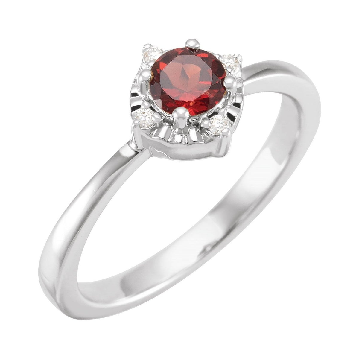 Sapphire Row Natural Gemstone Petite Halo Ring - Mozambique Garnet, 14K White Gold