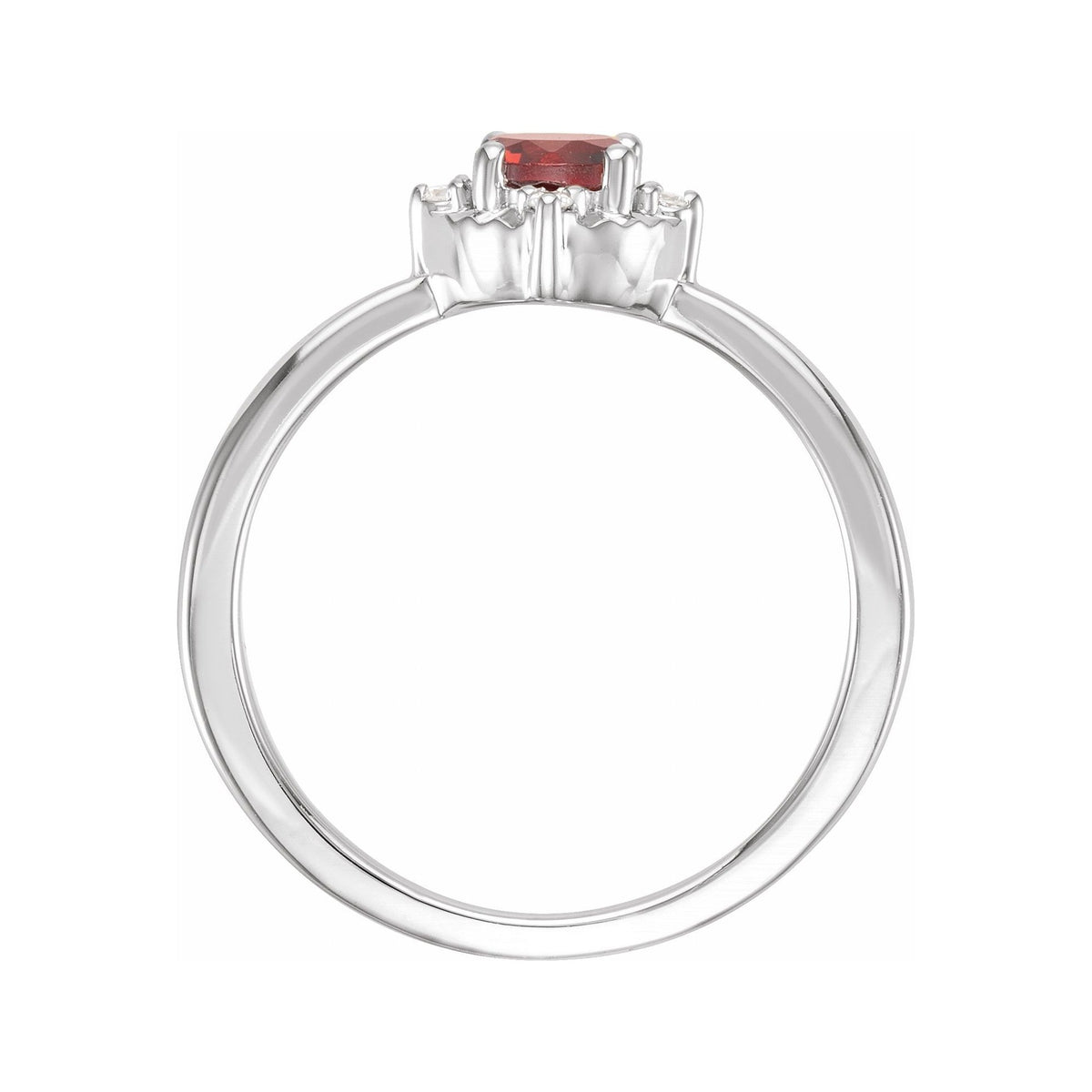Sapphire Row Natural Gemstone Petite Halo Ring - Mozambique Garnet, 14K White Gold (view 2)