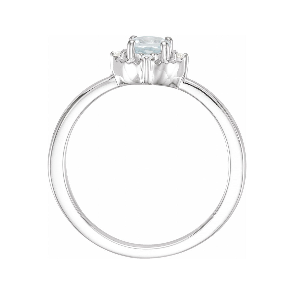 Sapphire Row Natural Gemstone Petite Halo Ring - Aquamarine, 14K White Gold (view 2)