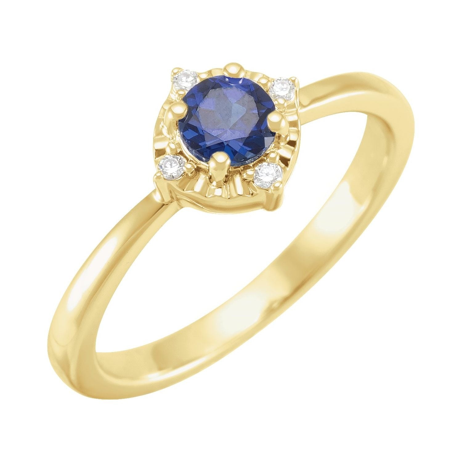 Sapphire Row Lab-Grown Gemstone Petite Halo Ring - Blue Sapphire, 14K Yellow Gold