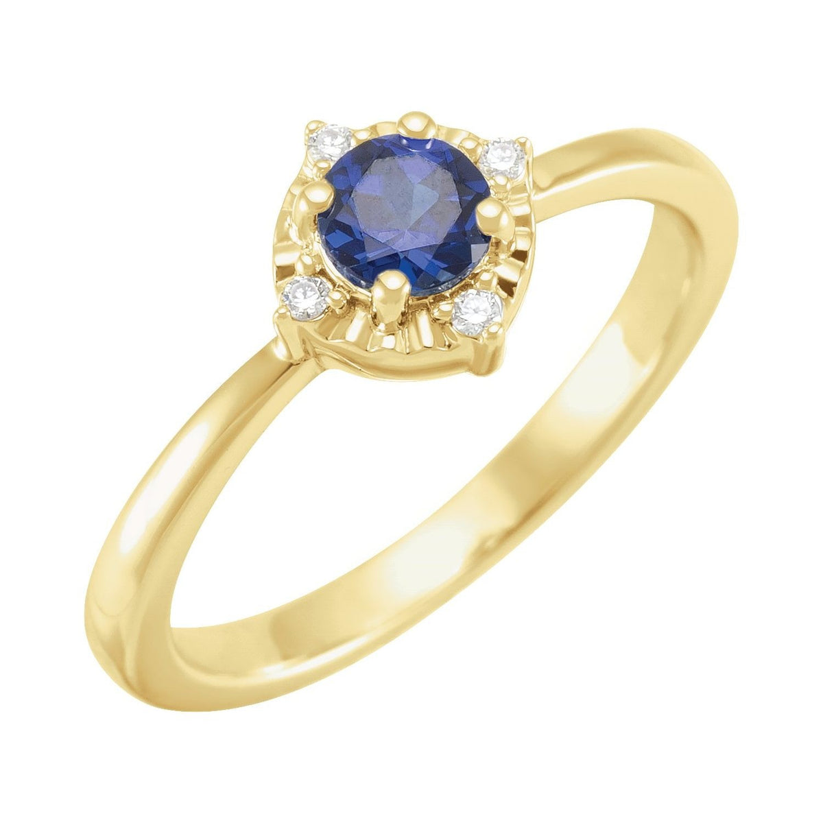 Sapphire Row Lab-Grown Gemstone Petite Halo Ring - Blue Sapphire, 14K Yellow Gold