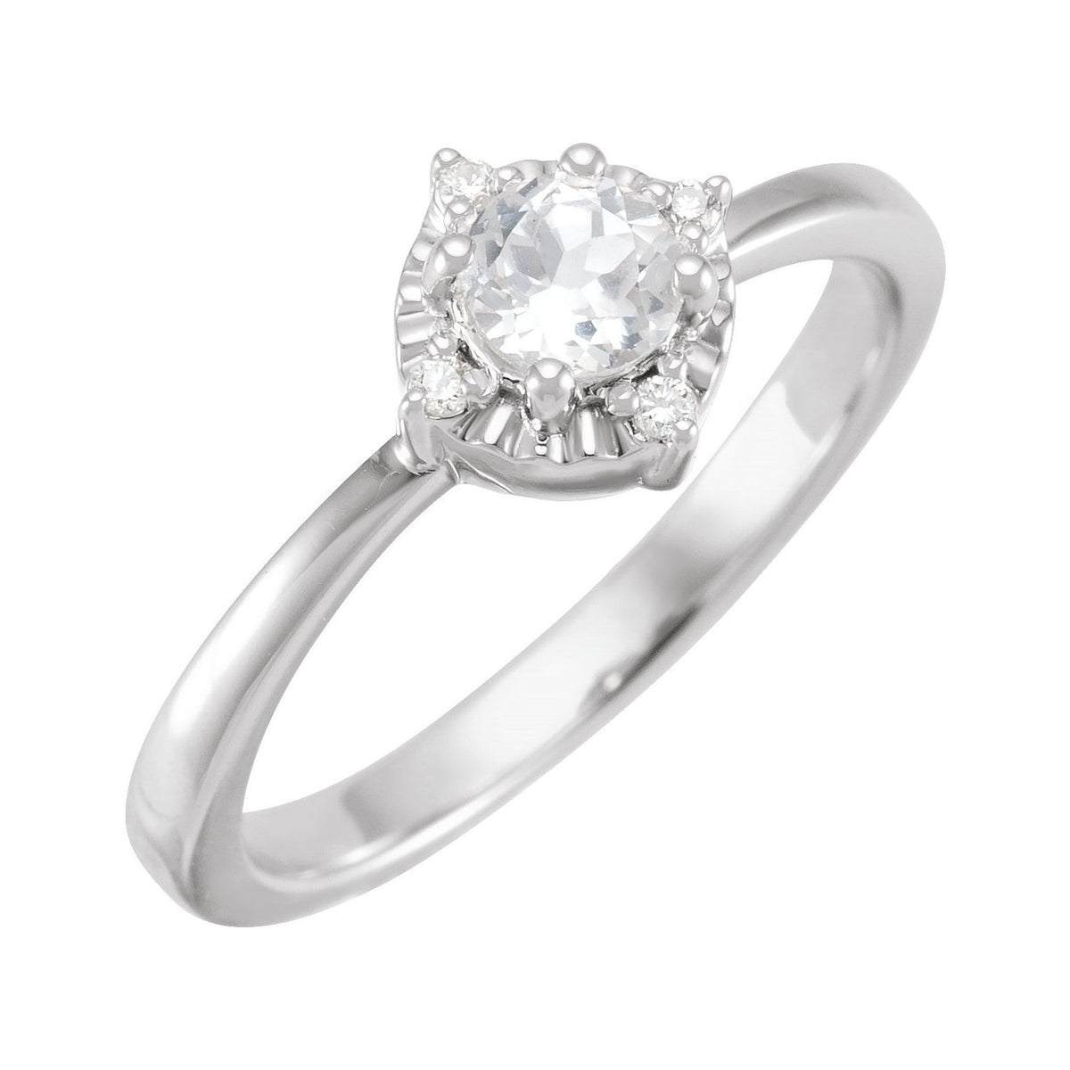 Sapphire Row Lab-Grown Gemstone Petite Halo Ring - White Sapphire, 14K White Gold