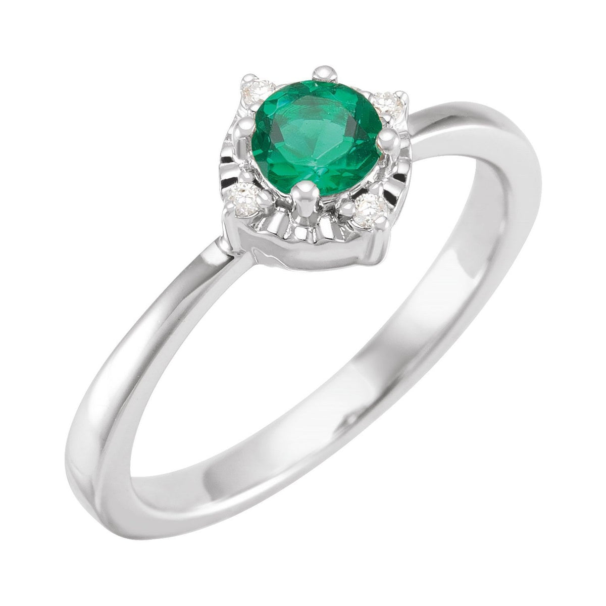 Sapphire Row Lab-Grown Gemstone Petite Halo Ring - Emerald, 14K White Gold