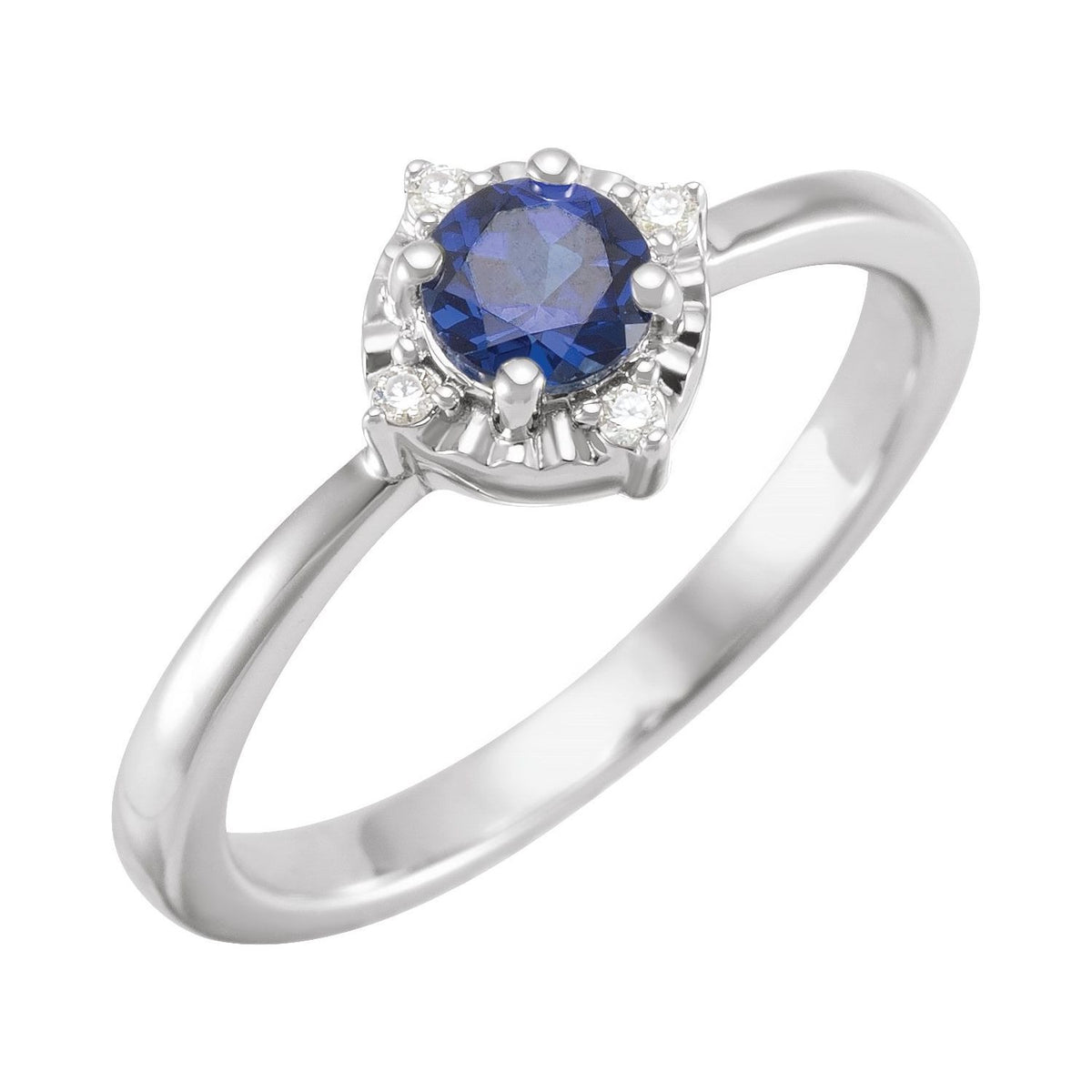 Sapphire Row Lab-Grown Gemstone Petite Halo Ring - Blue Sapphire, 14K White Gold