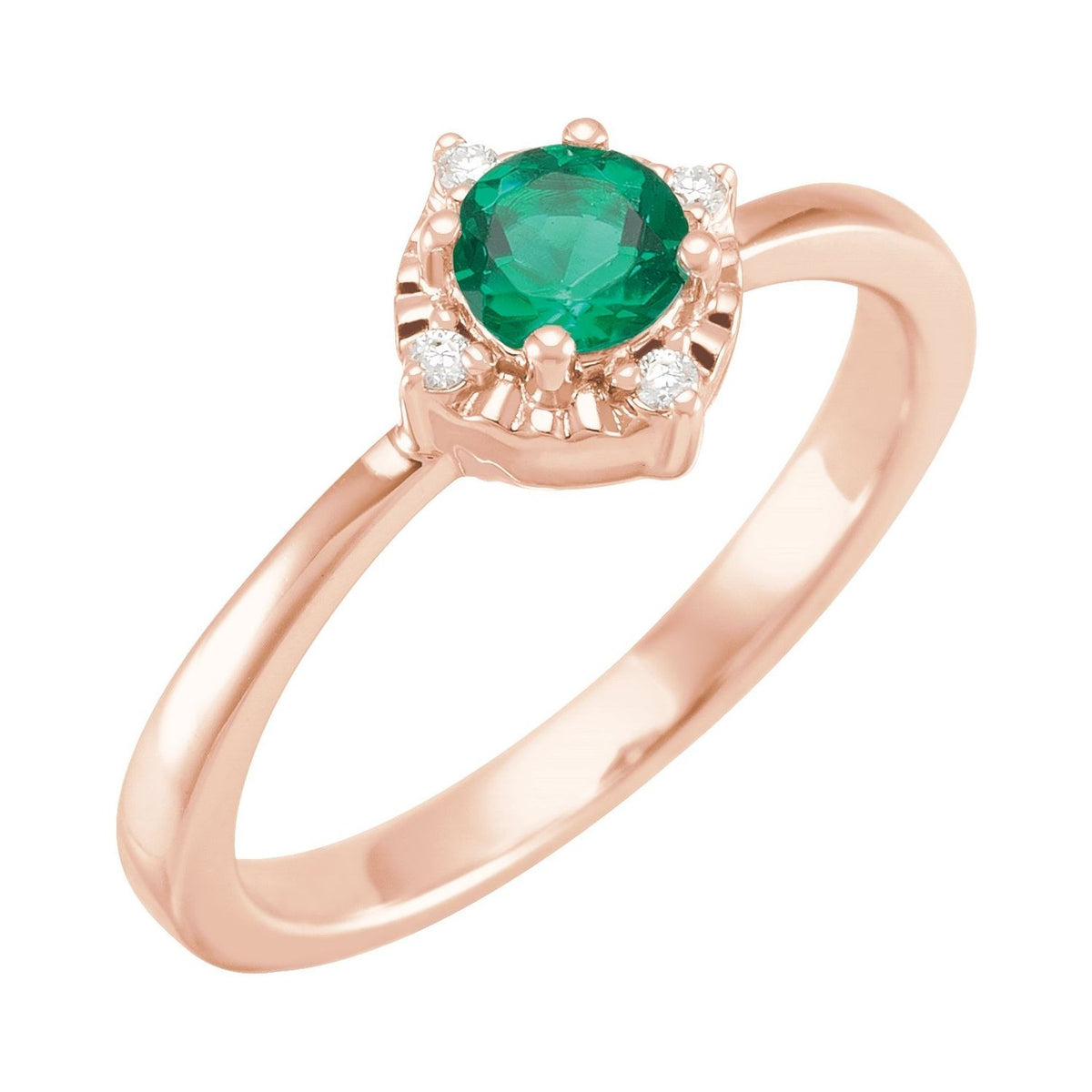 Sapphire Row Lab-Grown Gemstone Petite Halo Ring - Emerald, 14K Rose Gold