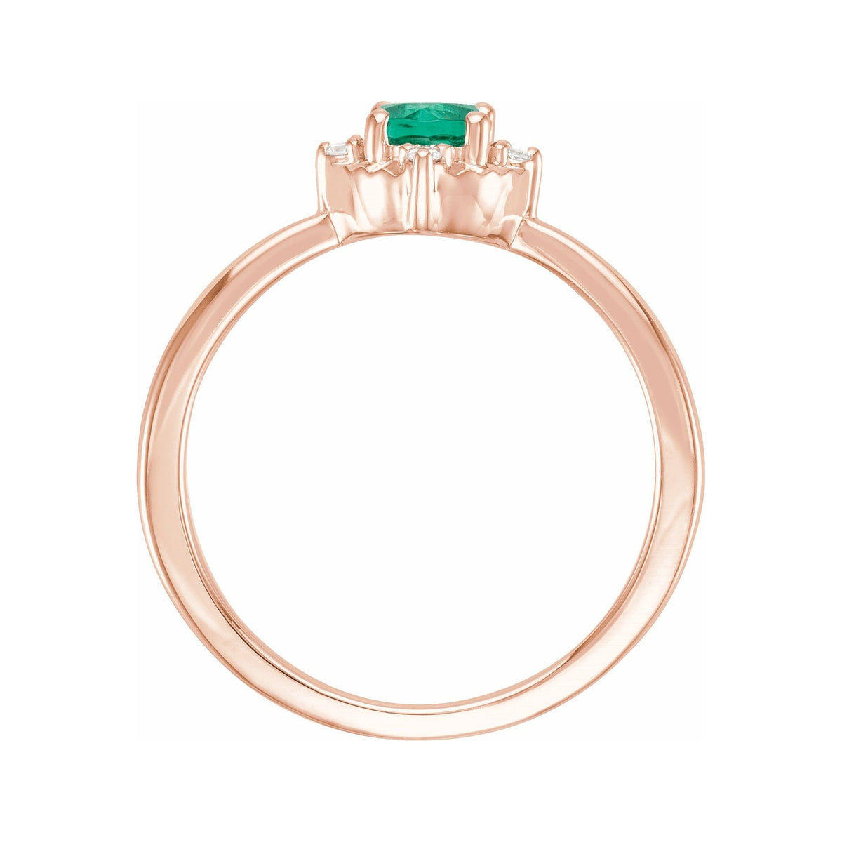 Sapphire Row Lab-Grown Gemstone Petite Halo Ring - Emerald, 14K Rose Gold (view 2)