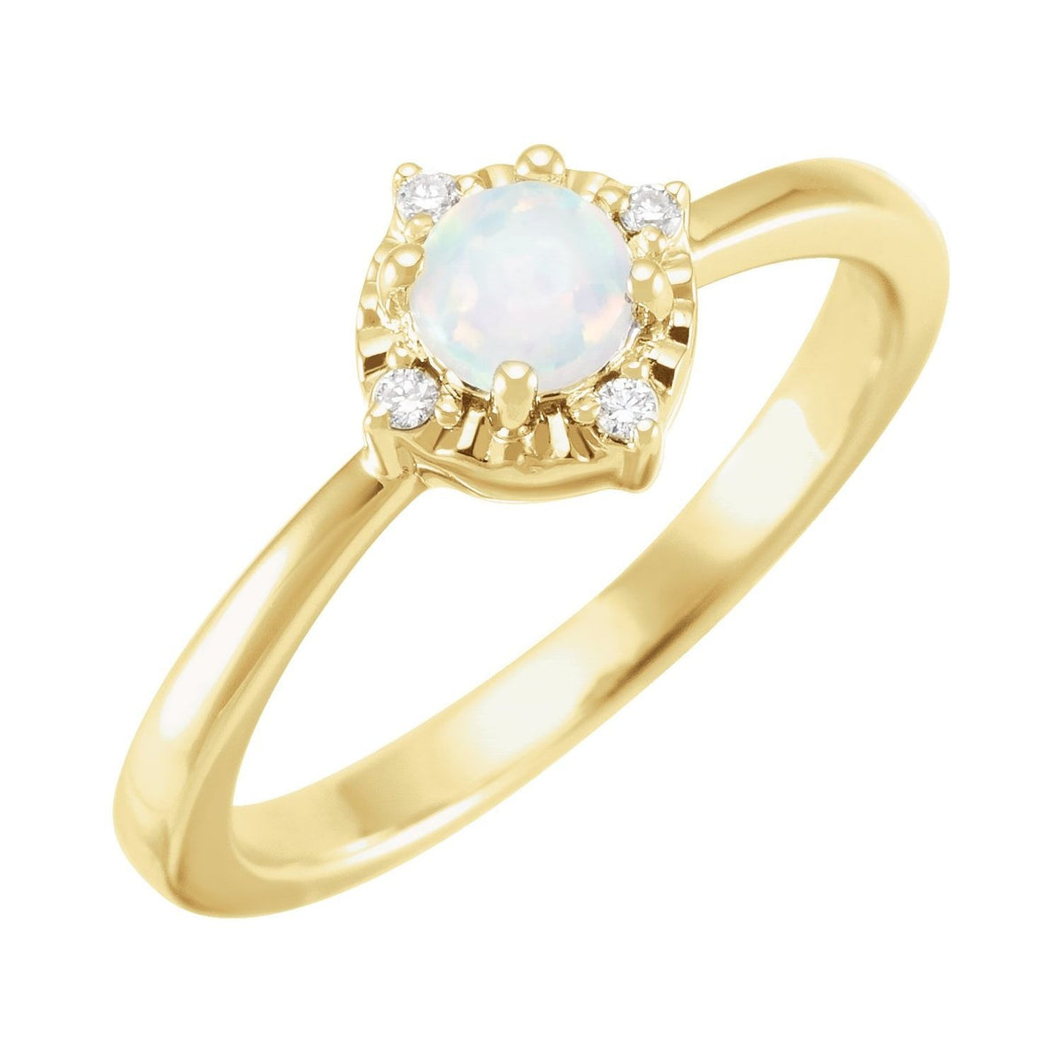 Sapphire Row Lab-Grown Gemstone Petite Halo Ring - White Opal, 14K Yellow Gold