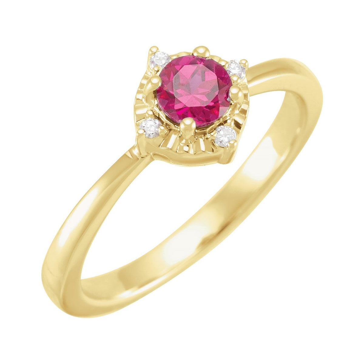 Sapphire Row Lab-Grown Gemstone Petite Halo Ring - Ruby, 14K Yellow Gold