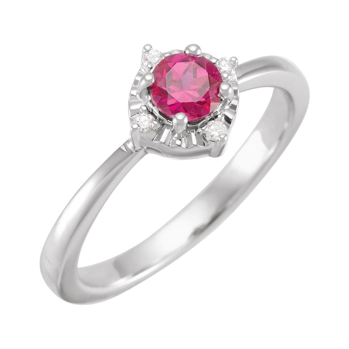 Sapphire Row Lab-Grown Gemstone Petite Halo Ring - Ruby, 14K White Gold