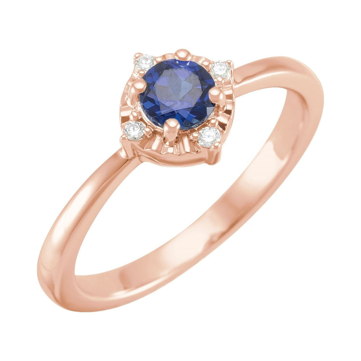 Sapphire Row Lab-Grown Gemstone Petite Halo Ring - Blue Sapphire, 14K Rose Gold