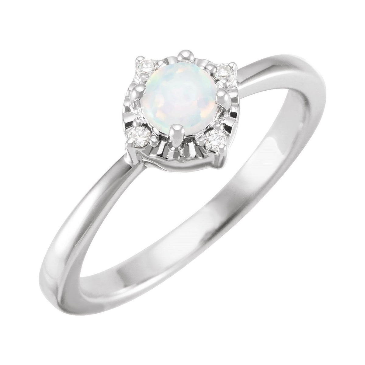 Sapphire Row Lab-Grown Gemstone Petite Halo Ring - White Opal, 14K White Gold