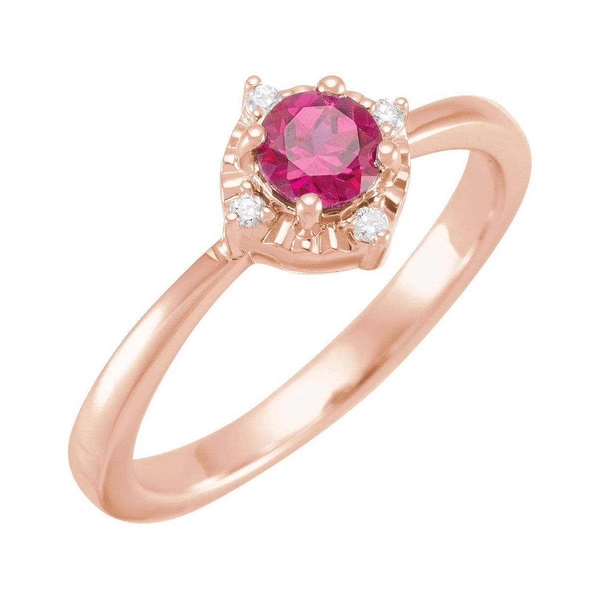 Sapphire Row Lab-Grown Gemstone Petite Halo Ring - Ruby, 14K Rose Gold