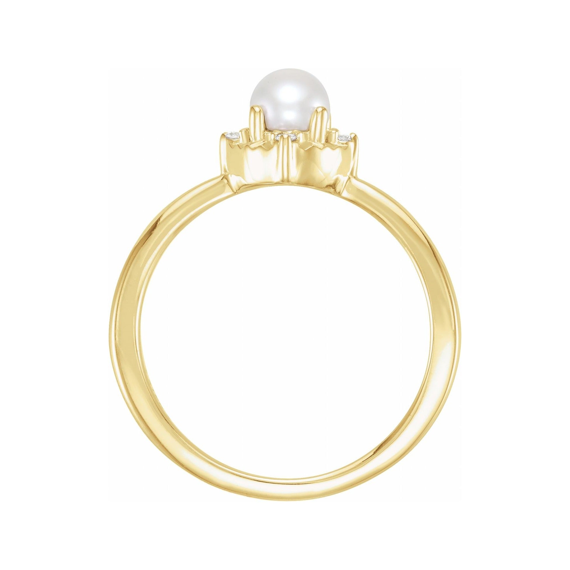 Sapphire Row Cultured Pearl Petite Halo Ring - 14K Yellow Gold (view 2)
