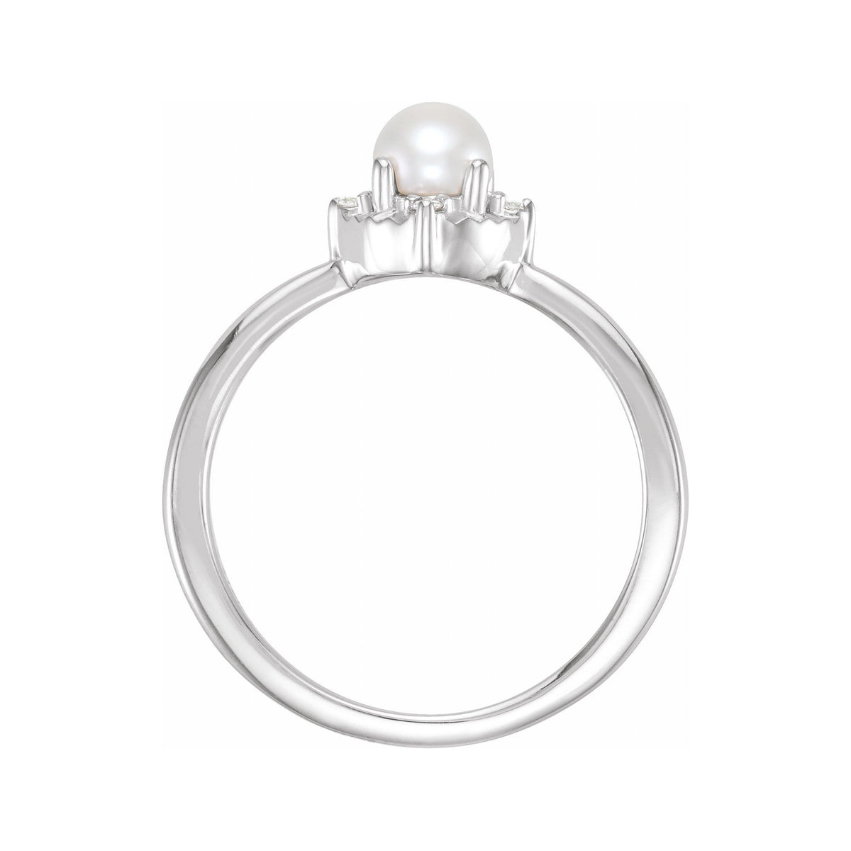 Sapphire Row Cultured Pearl Petite Halo Ring - 14K White Gold (view 2)