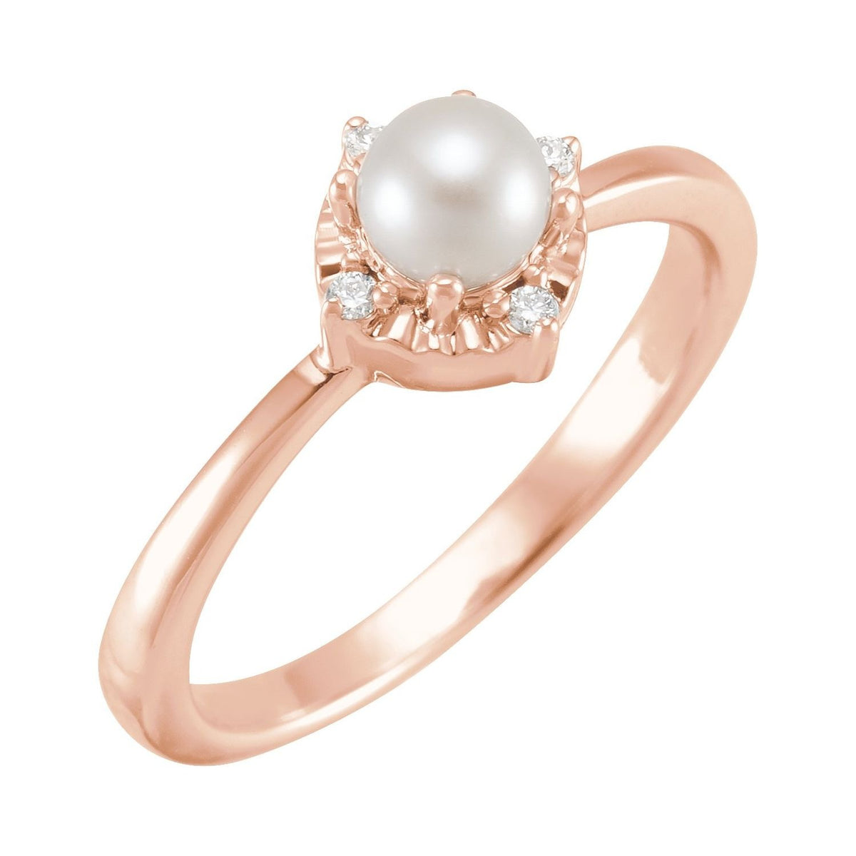 Sapphire Row Cultured Pearl Petite Halo Ring - 14K Rose Gold