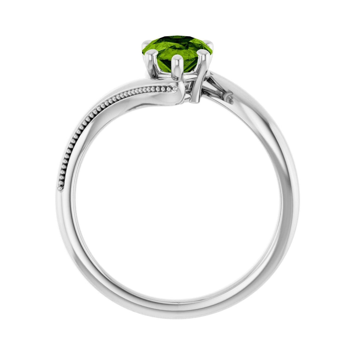 Sapphire Row Natural Peridot Bypass Solitaire Ring - 14K White Gold (view 2)
