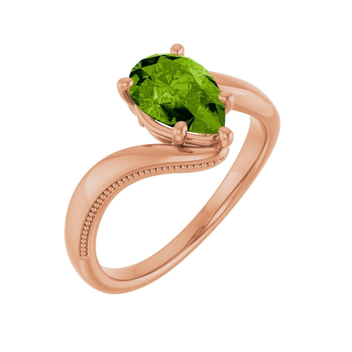 Sapphire Row Natural Peridot Bypass Solitaire Ring - 14K Rose Gold