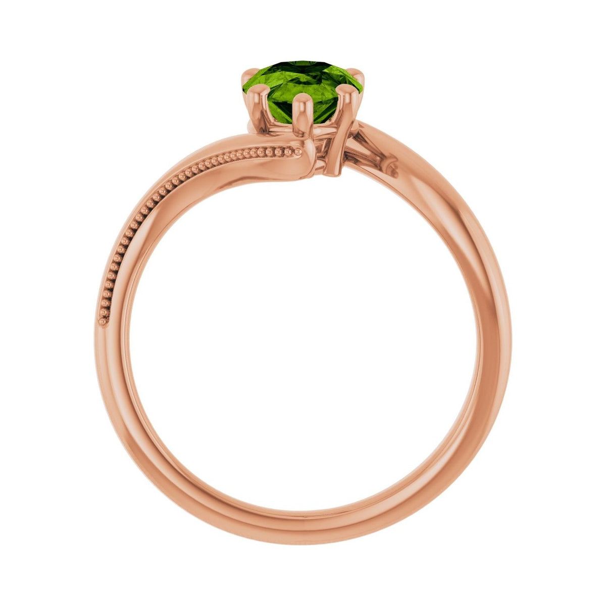 Sapphire Row Natural Peridot Bypass Solitaire Ring - 14K Rose Gold (view 2)