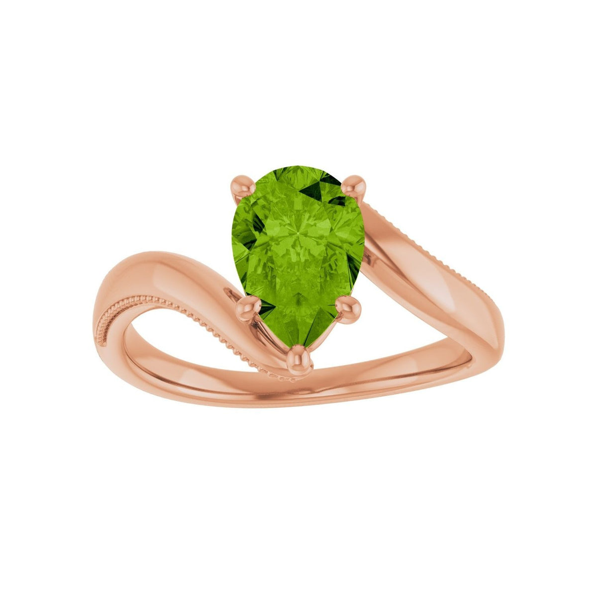 Sapphire Row Natural Peridot Bypass Solitaire Ring - 14K Rose Gold (view 3)
