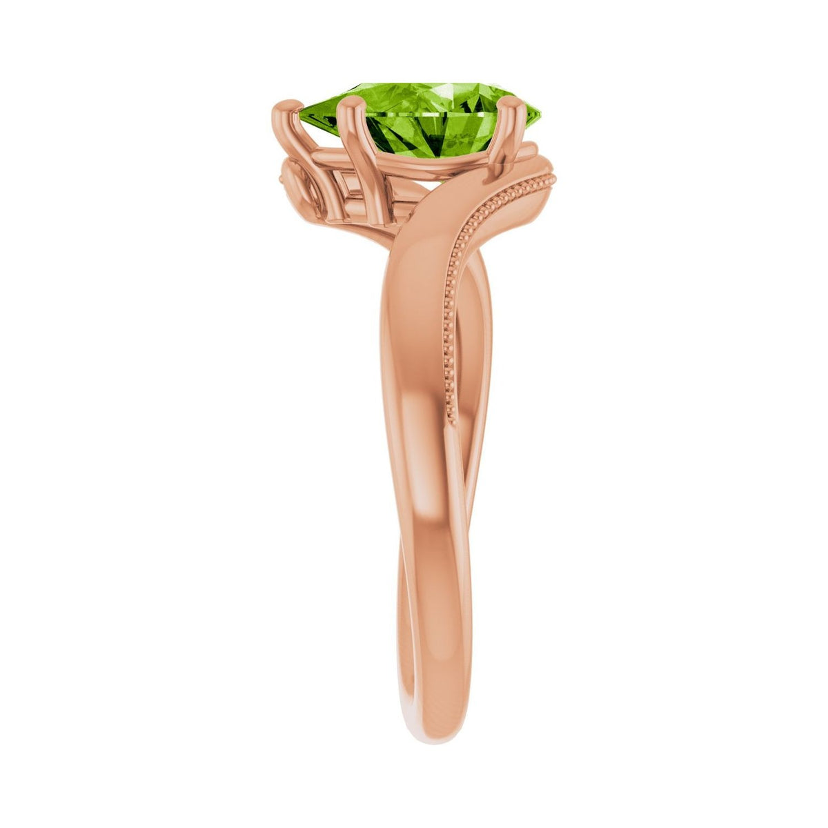 Sapphire Row Natural Peridot Bypass Solitaire Ring - 14K Rose Gold (view 4)