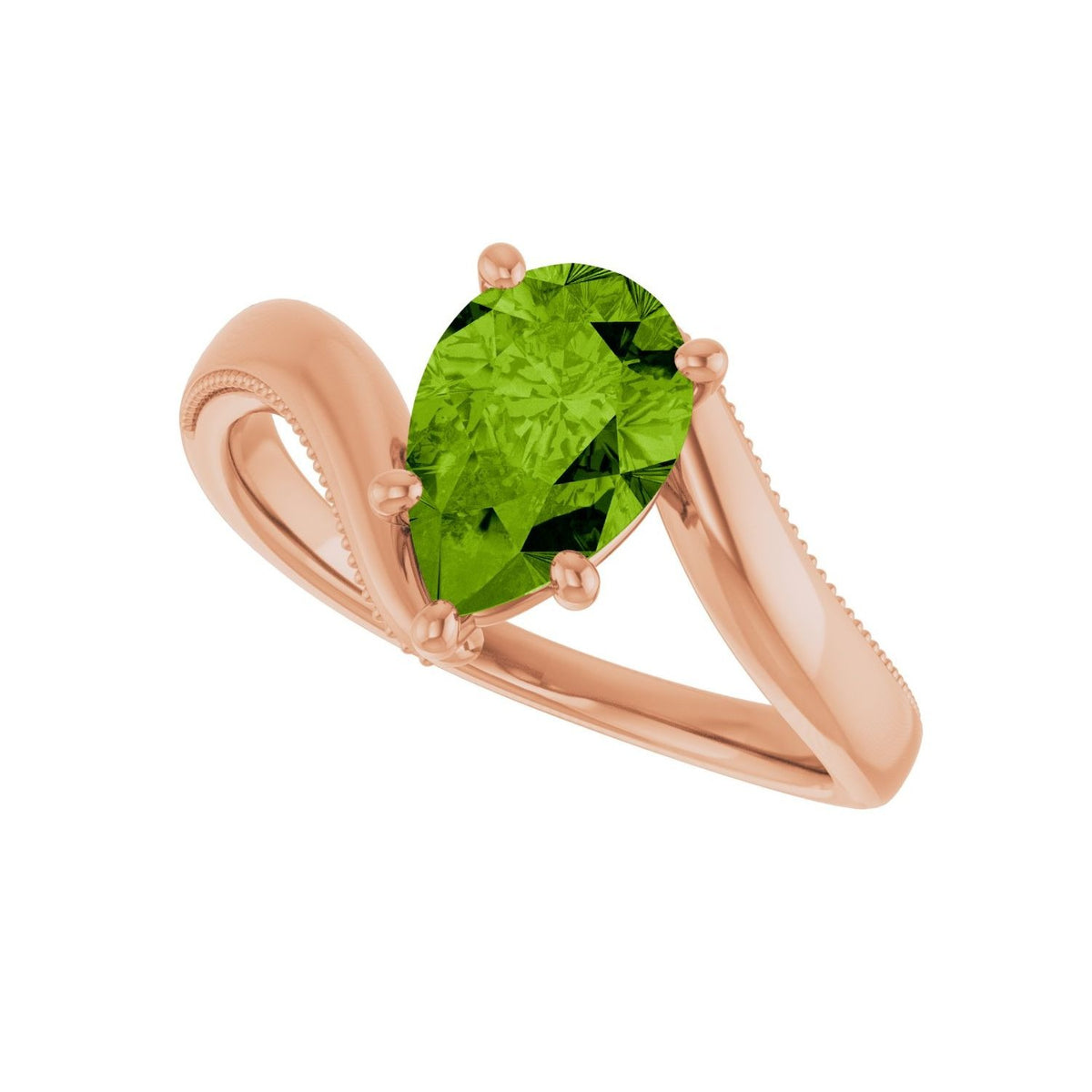 Sapphire Row Natural Peridot Bypass Solitaire Ring - 14K Rose Gold (view 5)