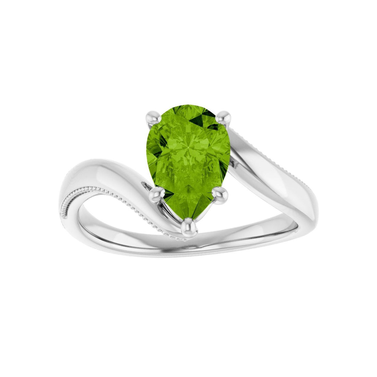 Sapphire Row Natural Peridot Bypass Solitaire Ring - Platinum (view 3)