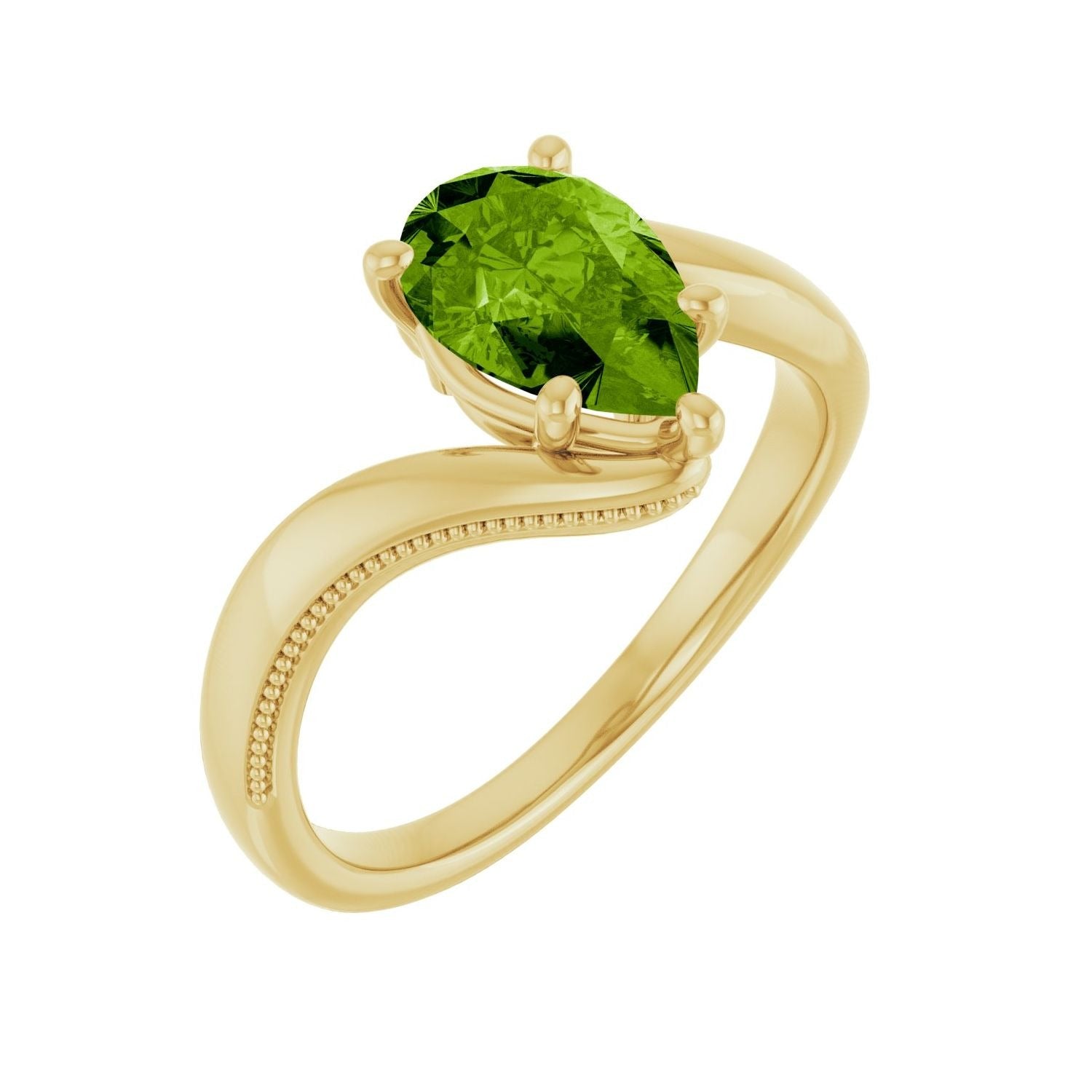 Sapphire Row Natural Peridot Bypass Solitaire Ring - 14K Yellow Gold