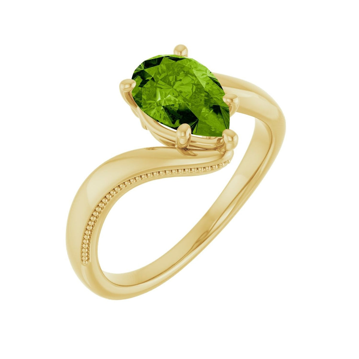 Sapphire Row Natural Peridot Bypass Solitaire Ring - 14K Yellow Gold