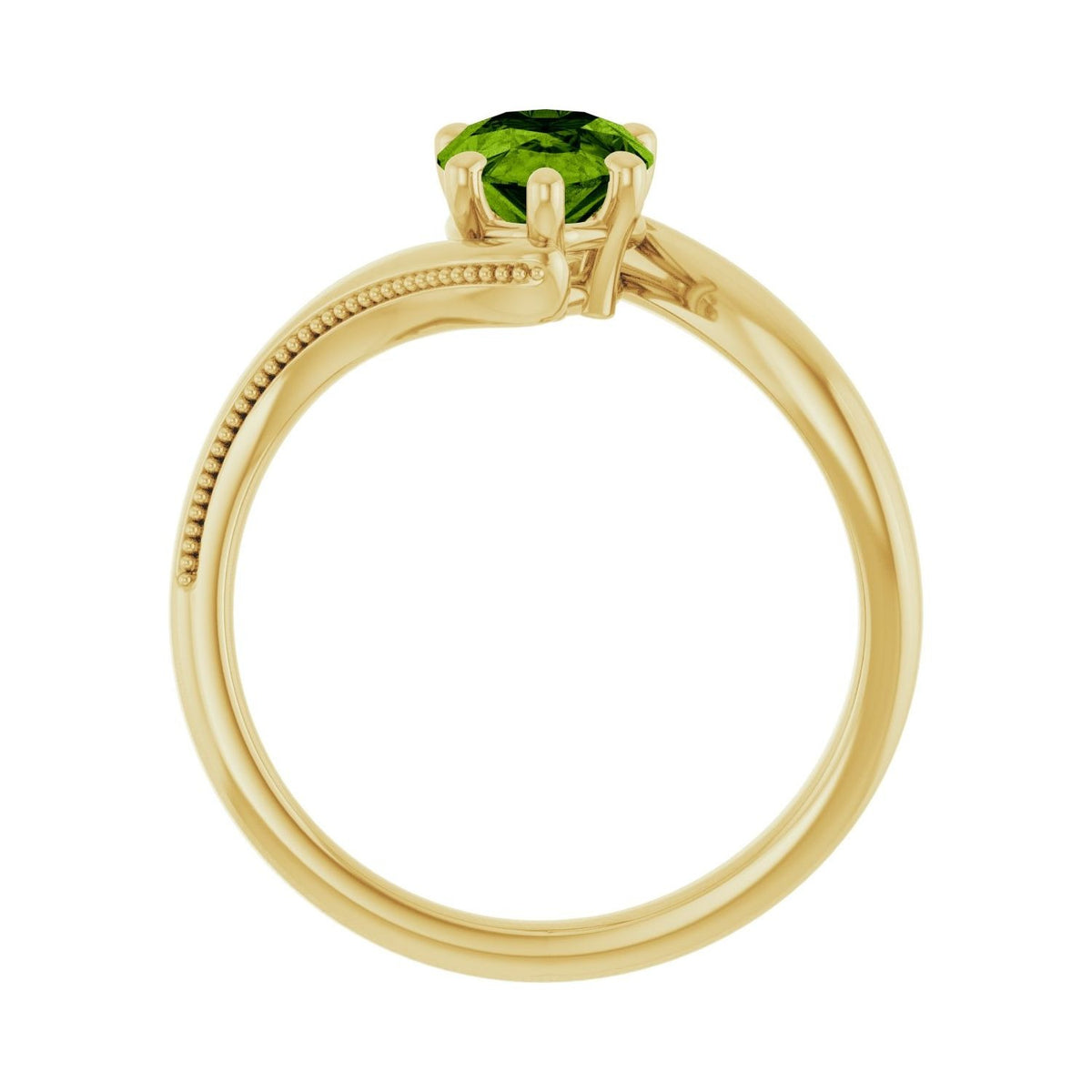 Sapphire Row Natural Peridot Bypass Solitaire Ring - 14K Yellow Gold (view 2)